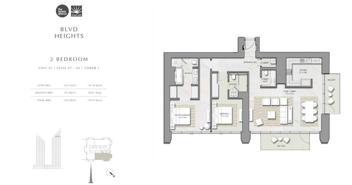 2 Bedroom Unit 01, Tower 1, Size 1722 sq ft